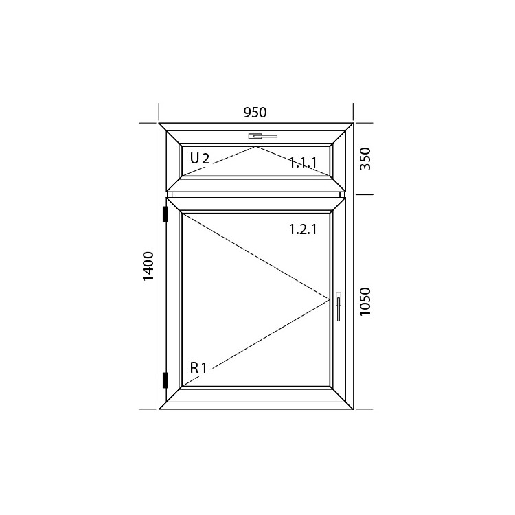 Raam PVC 950 x 1400 mm met Bovenlicht