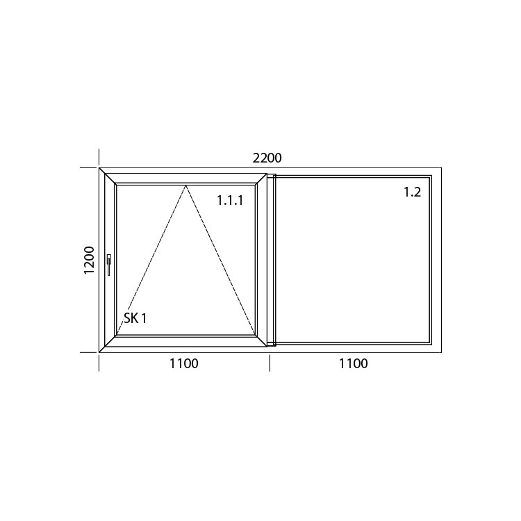 Raam PVC 2200 x 1200 mm - Schuifraam PSK