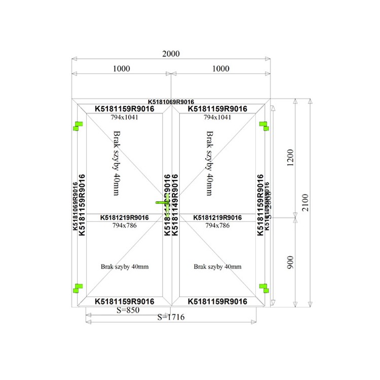 	Aluminium Deur 2000 x 2100 mm Aluprof MB70	