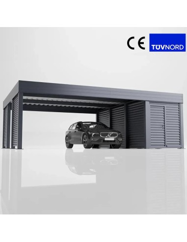 Carport vrijstaand 6×6 m met zijwanden en schuur 2+0