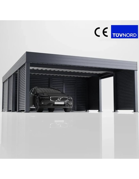 Carport vrijstaand 6×6 m met zijwanden en schuur 4+0