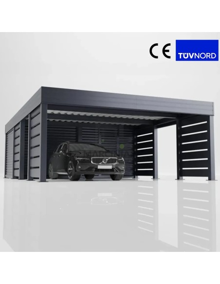 Carport vrijstaand 6×6 m met zijwanden en schuur 4+0