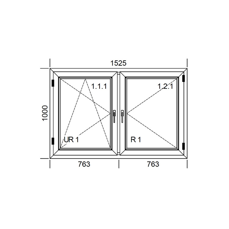 Raam PVC 1525 x 1000 mm - dubbele vleugel