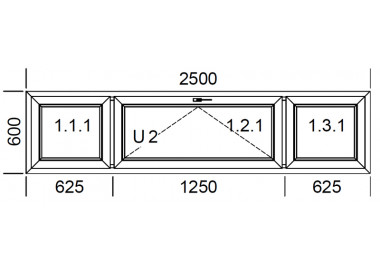 Raam PVC 2500 x 600 mm - drie vleugels