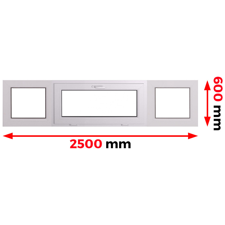 Raam PVC 2500 x 600 mm - drie vleugels