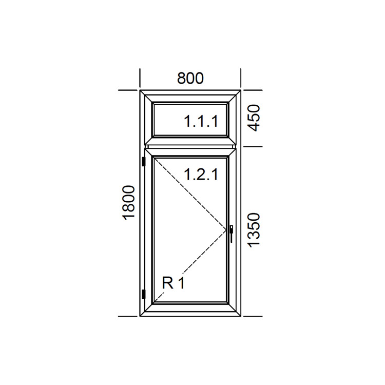 Raam PVC 800 x 1800 mm met Bovenlicht