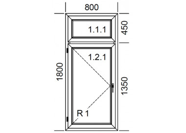 Raam PVC 800 x 1800 mm met Bovenlicht