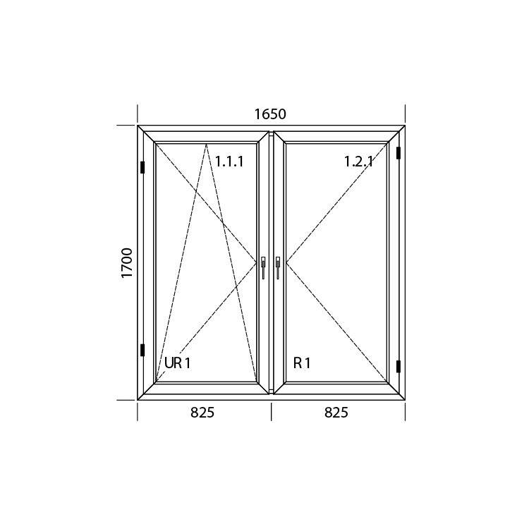 Raam PVC 1650 x 1700 mm - dubbele vleugel