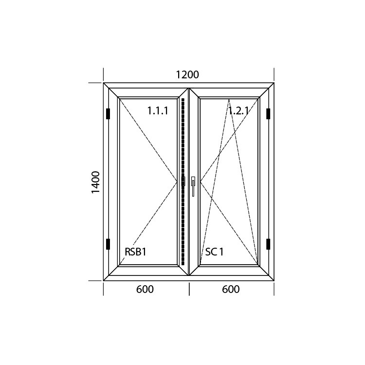 Raam PVC 1200 x 1400 mm - dubbele vleugel