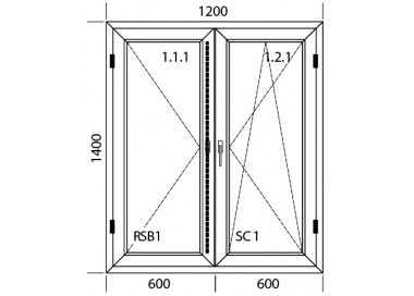 Raam PVC 1200 x 1400 mm - dubbele vleugel