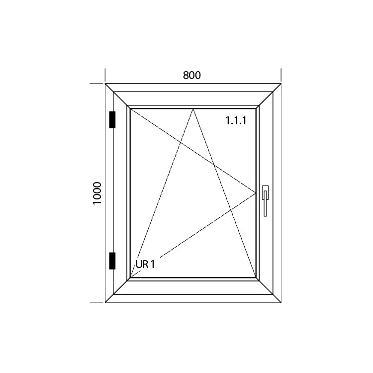 Raam PVC 800 x 1000 mm - dubbele vleugel