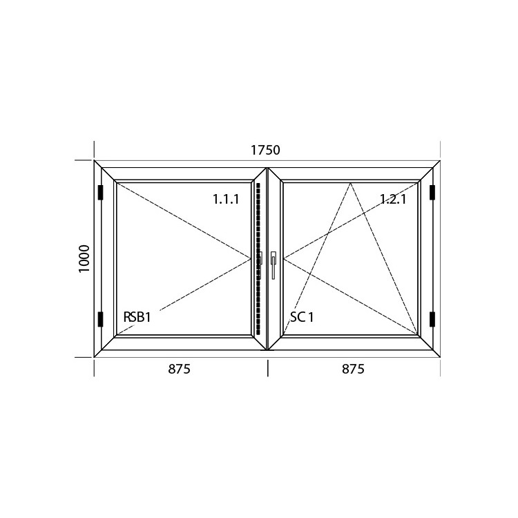 Raam PVC 1750 x 1000 mm - dubbele vleugel