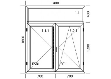 Raam PVC 1400 x 1600 mm - dubbele vleugel