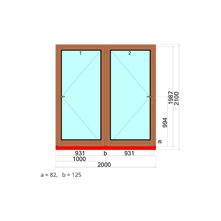 	Houten Raam 2000 x 2100 mm - dubbele vleugel	