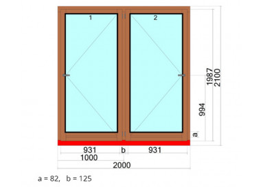 	Houten Raam 2000 x 2100 mm - dubbele vleugel	