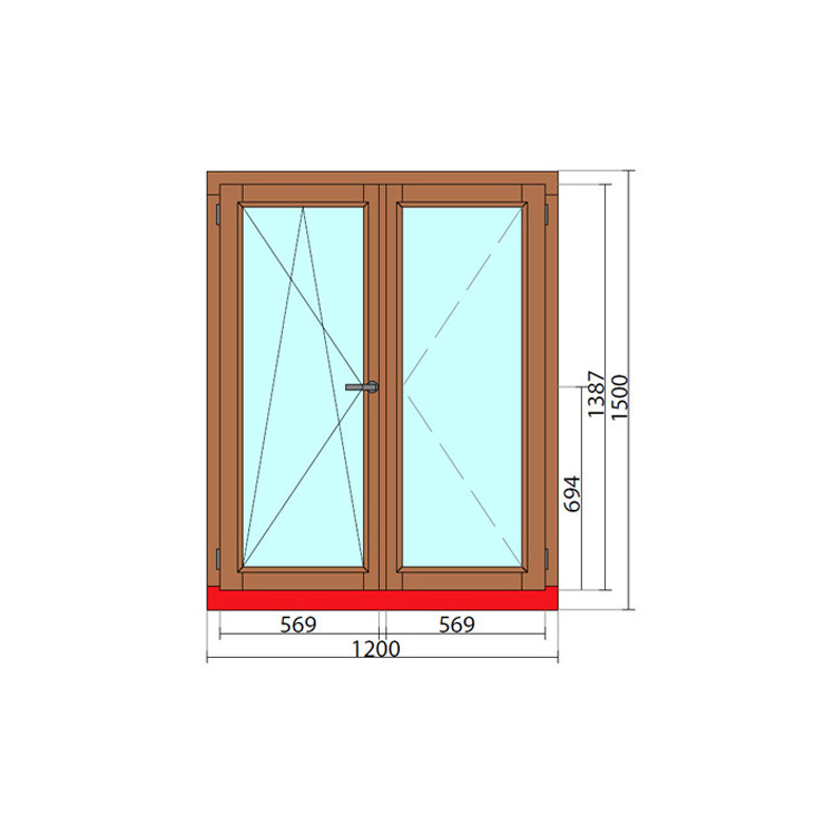 	Houten Raam 1200 x 1500 mm - dubbele vleugel	