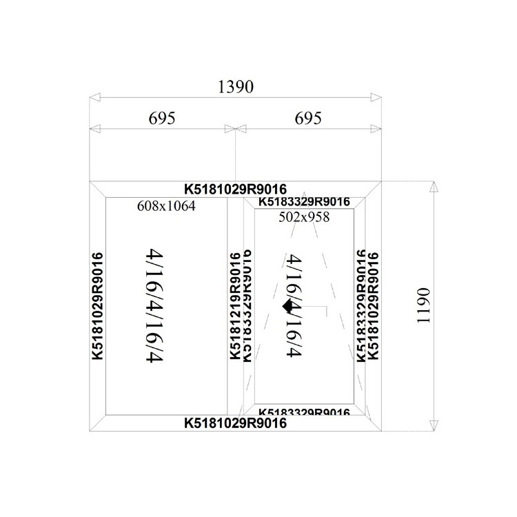 Aluminium Schuif Kozijnen 1390 x 1190 mm MB-77HS