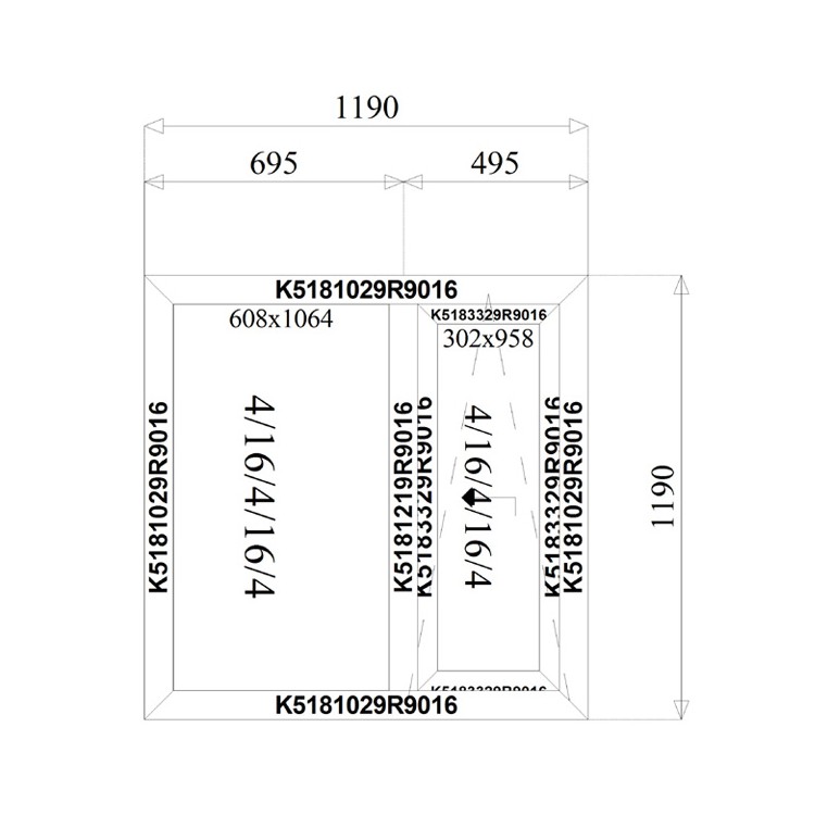 Aluminium Schuif Kozijnen 1190 x 1190 mm MB-77HS