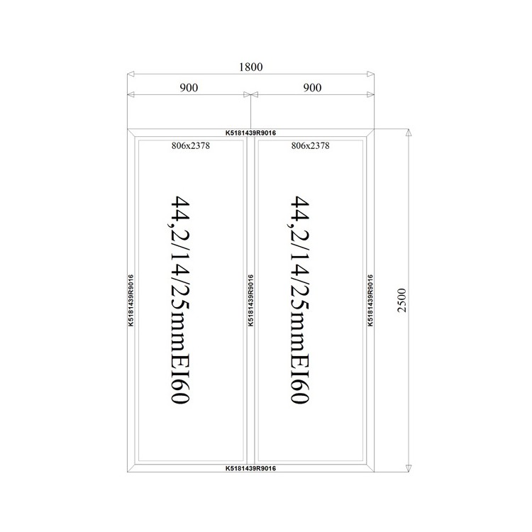 Brandwerende Aluminium Kozijnen Ei60 - 1800 x 2500 mm MB-78Ei