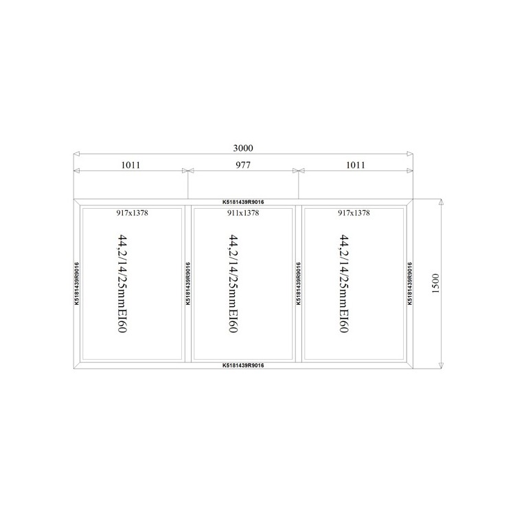 Brandwerende Aluminium Kozijnen Ei60 - 3000 x 1500 mm MB-78Ei