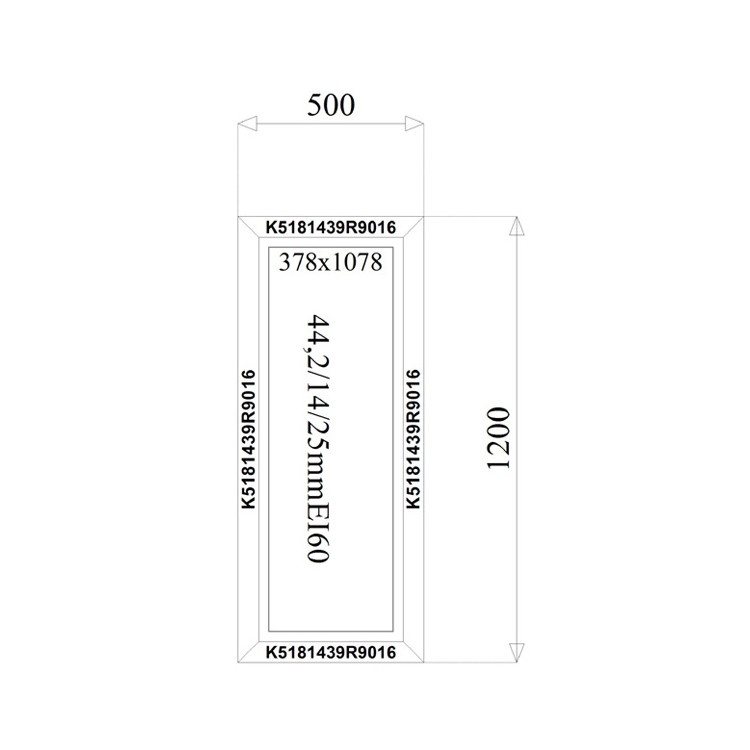 Brandwerende Aluminium Kozijnen Ei60 - 500 x 1200 mm MB-78Ei