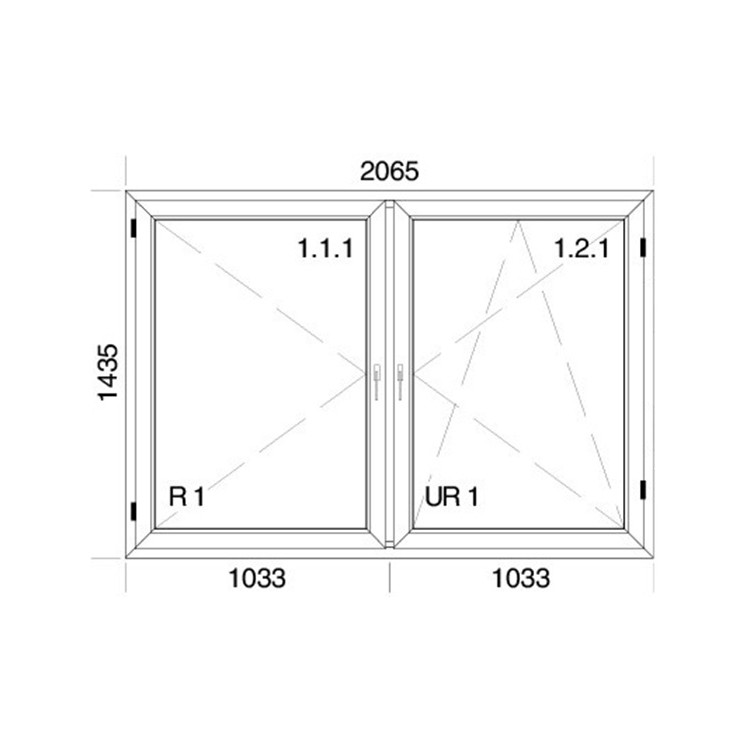 Raam PVC 2065 x 1435 mm - dubbele vleugel