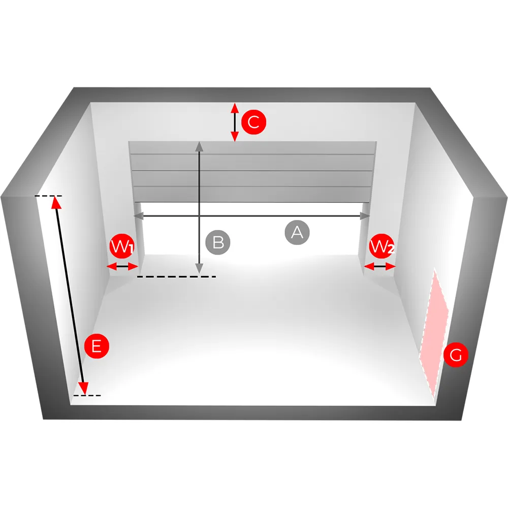 Technische tekening van de afmetingen van de garageopening