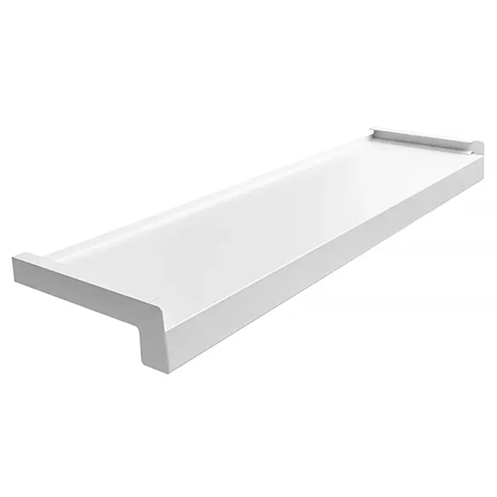Aluminium buitenvensterbank in Wit RAL 9016 met technische gegevens over afmetingen, materiaal en toepassing