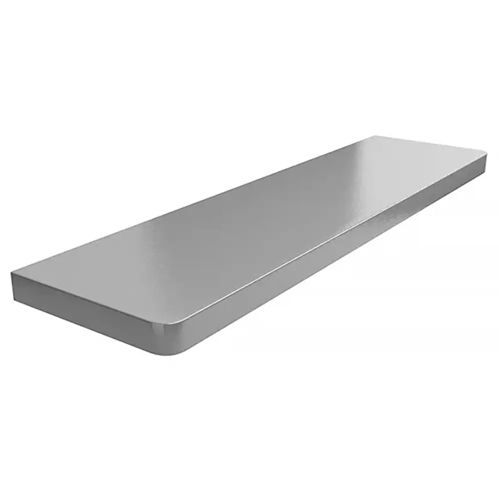 MDF binnenvensterbank, gelamineerd in de kleur Aluminium 58, met afgeronde hoeken - productweergave met technische gegevens.