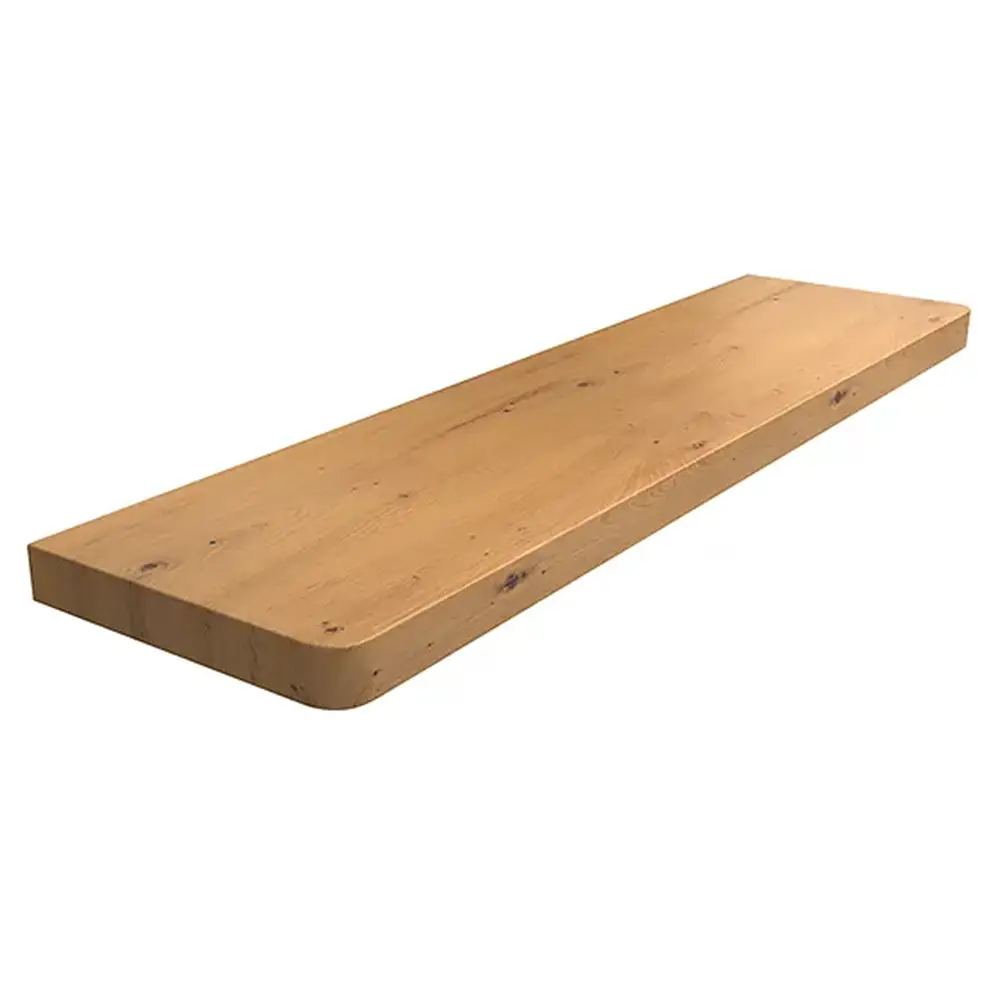 MDF binnenvensterbank (vochtwerende plaat) in de kleur Eiken Artisan, met afgeronde hoeken &ndash; productweergave met technische gegevens.