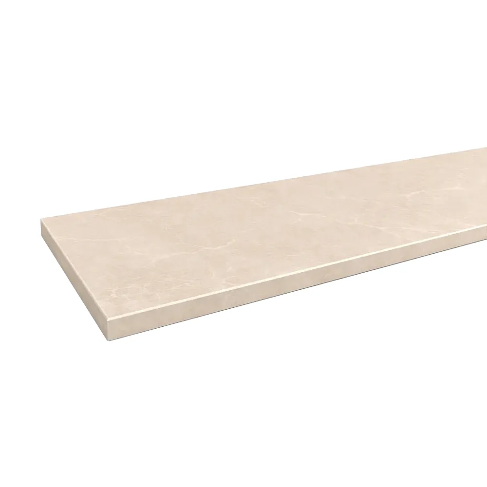 Binnenvensterbank van marmercomposiet in de kleur Beige Luna - productweergave met technische gegevens.