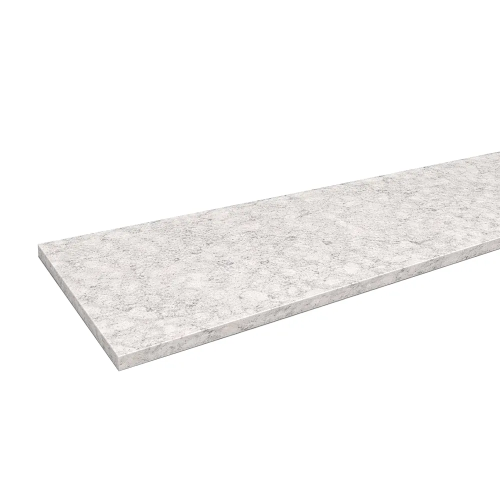Binnenvensterbank van marmercomposiet in de kleur Misty White - productweergave met technische gegevens.