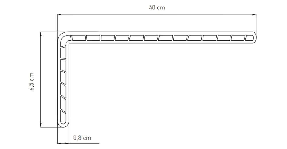 Schema van de doorsnede van een PVC renovatie-overzet voor vensterbanken - afmetingen en kamerconstructie voor montage op een bestaande vensterbank.