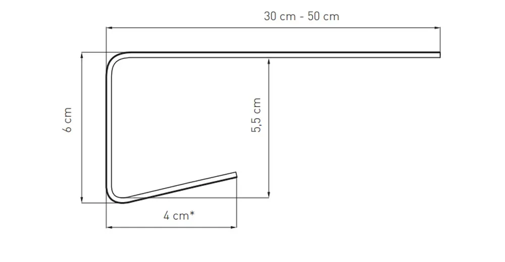 Doorsnedeschema van een premium PVC overzetvensterbank - afmetingen en profiel voor montage op een bestaande vensterbank.