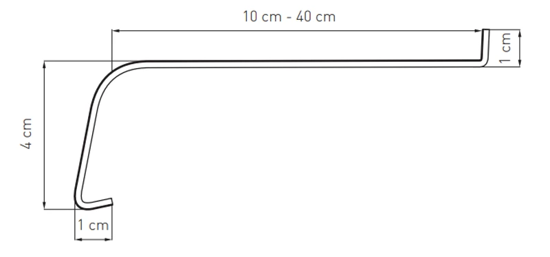 Technische tekening van een gelamineerde stalen buitenvensterbank (10&ndash;40 cm) met afgeronde Softline-voorrand en beschrijving van de RENOLIT-coating