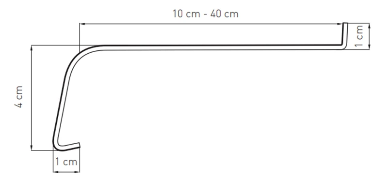 Technische tekening van een stalen Softline vensterbank (10&ndash;40 cm) met beschrijving van de duurzame, gegalvaniseerde uitvoering voor buitengebruik