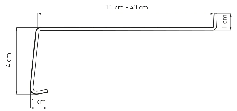 Technisches Schema einer Au&szlig;enfensterbank aus Stahl mit Ma&szlig;angaben und Wasserablaufprofil.